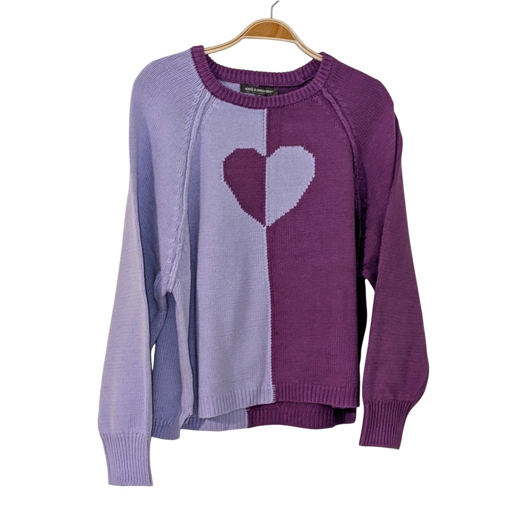 Kate & Mallory Color Block Heart Sweater Pullover‎ Purple Lavender Knit M NWOT
